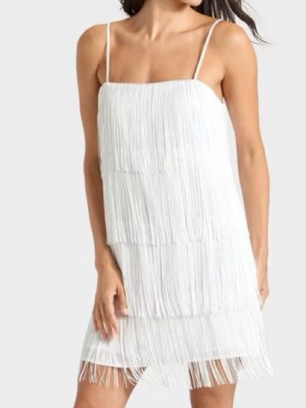 a new day White Tiered Fringe Mini Dress